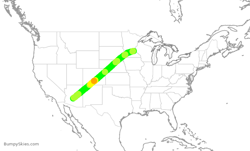 Turbulence forecast map for AAL3236, PHX to MSP