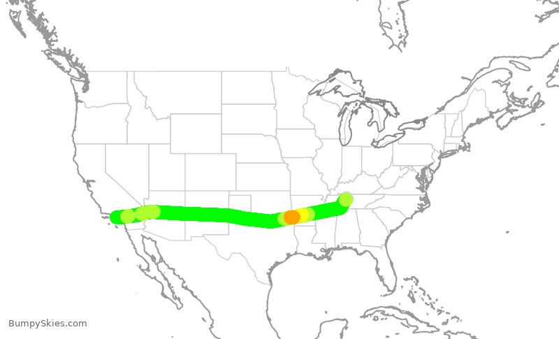 Turbulence forecast map for AAL3237, BNA to LAX
