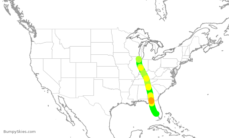 Turbulence forecast map for AAL3238, ORD to RSW