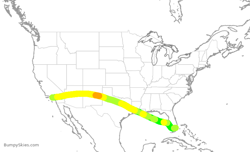 Turbulence forecast map for AAL3239, MIA to LAX