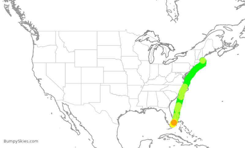 Turbulence forecast map for AAL3241, BOS to MIA