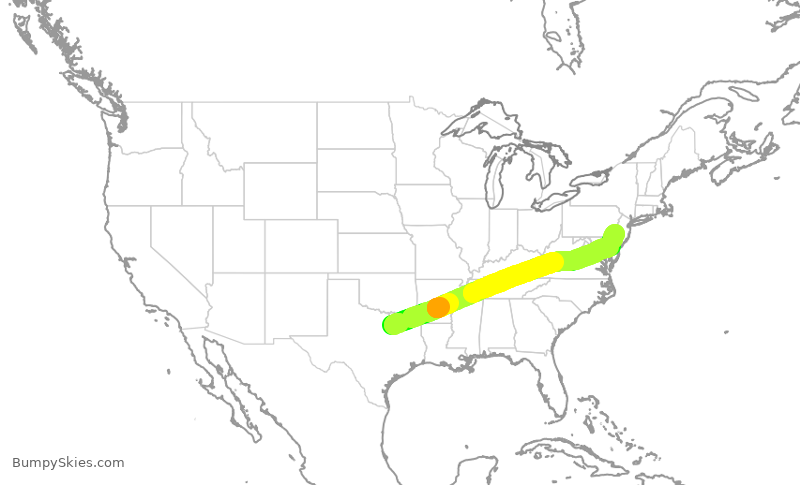 Turbulence forecast map for AAL3247, DFW to PHL