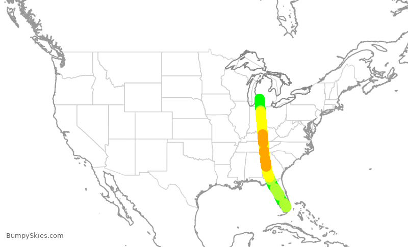 Turbulence forecast map for AAL3248, MIA to GRR