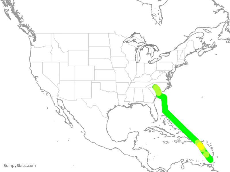 Turbulence forecast map for AAL3248, GND to CLT
