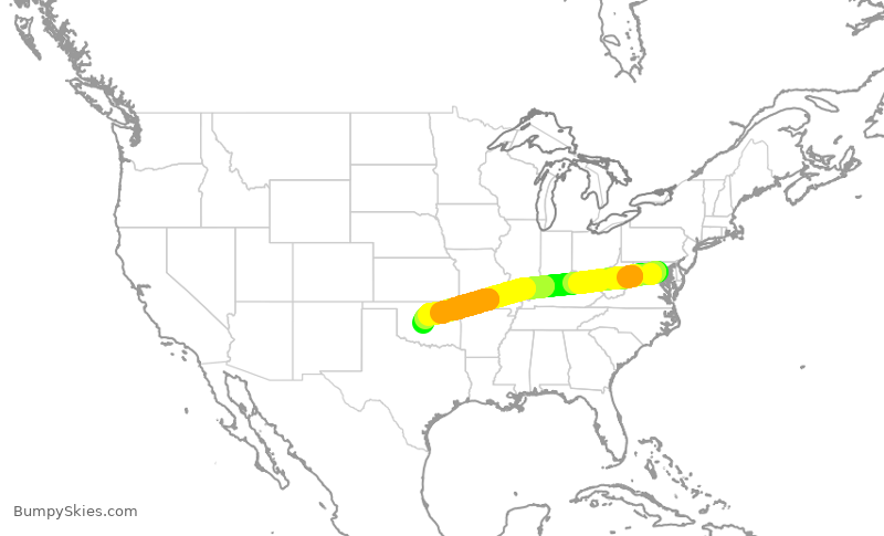 Turbulence forecast map for AAL3250, DCA to OKC