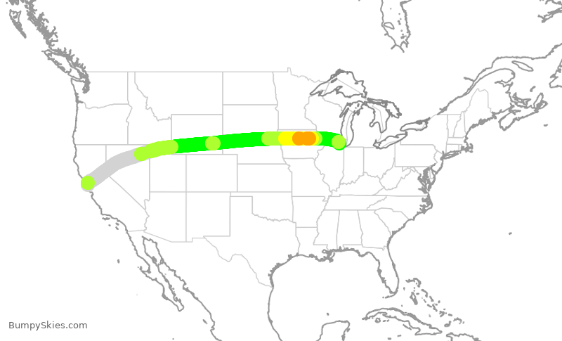 Turbulence forecast map for AAL3250, SFO to ORD