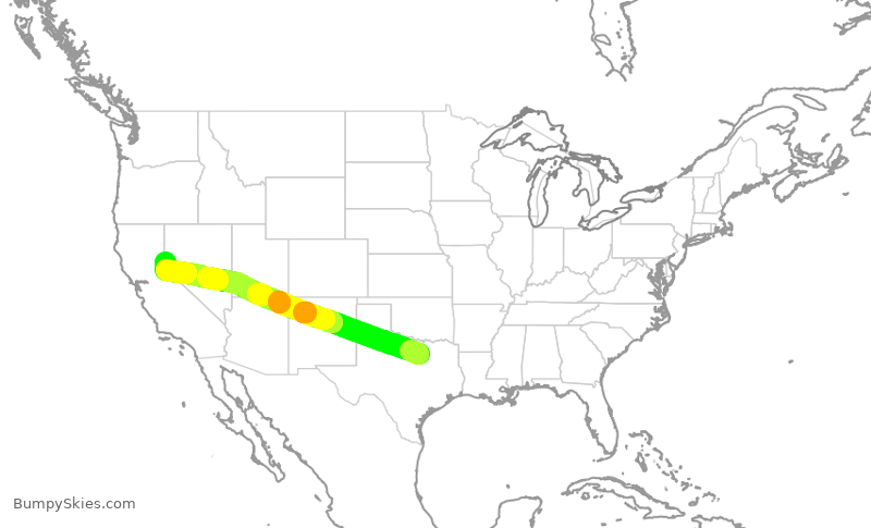 Turbulence forecast map for AAL3251, DFW to RNO