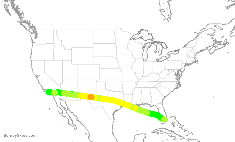 Turbulence forecast map for AAL3253, LAX to MIA