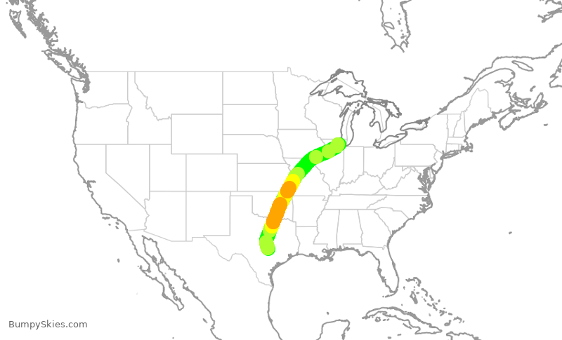 Turbulence forecast map for AAL3255, AUS to ORD