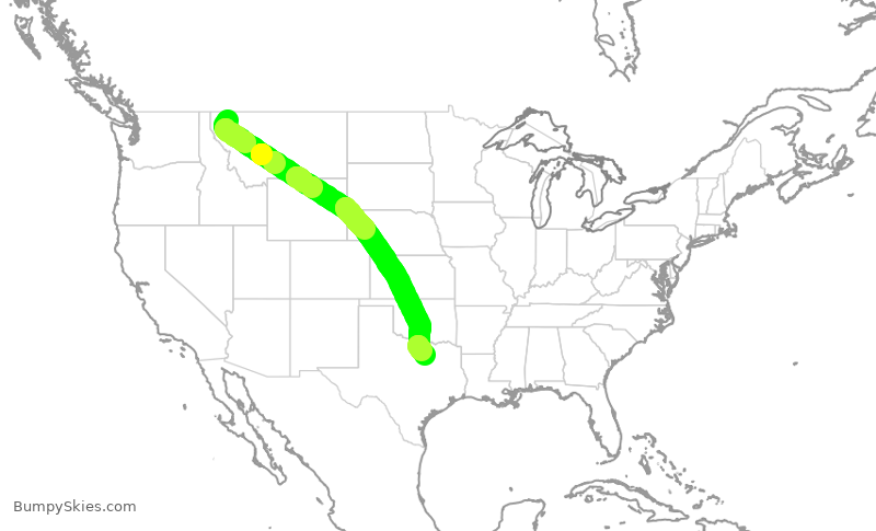 Turbulence forecast map for AAL3257, FCA to DFW