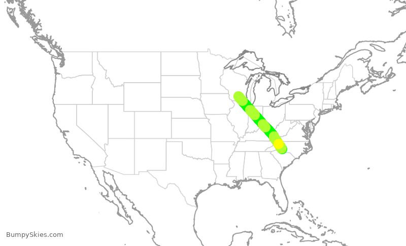 Turbulence forecast map for AAL3257, MSN to CLT