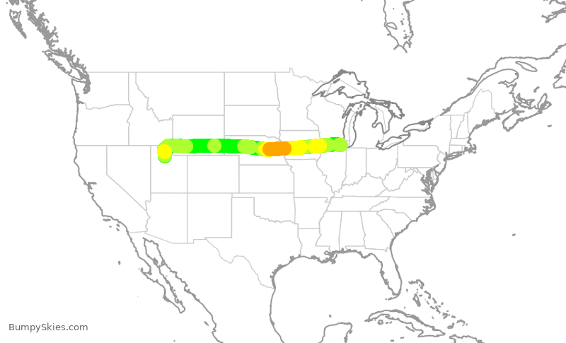 Turbulence forecast map for AAL3258, ORD to SLC