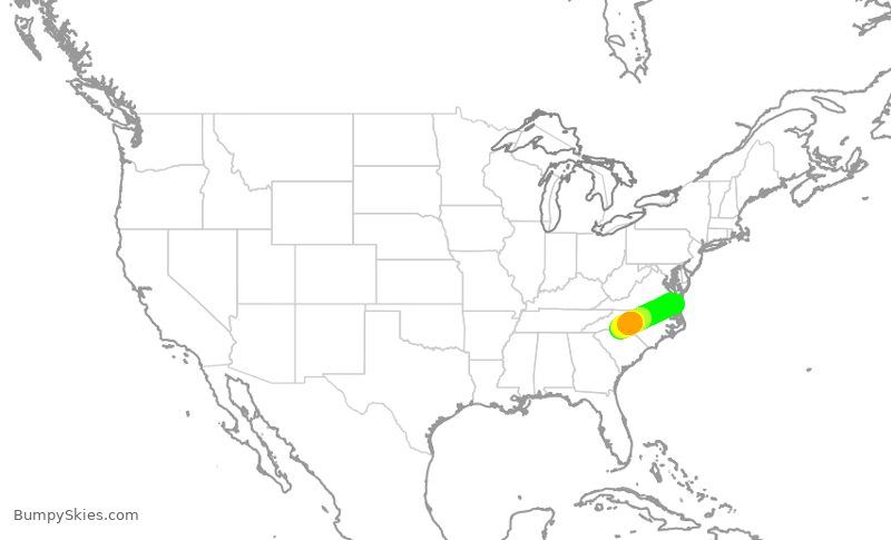 Turbulence forecast map for AAL3259, ORF to CLT