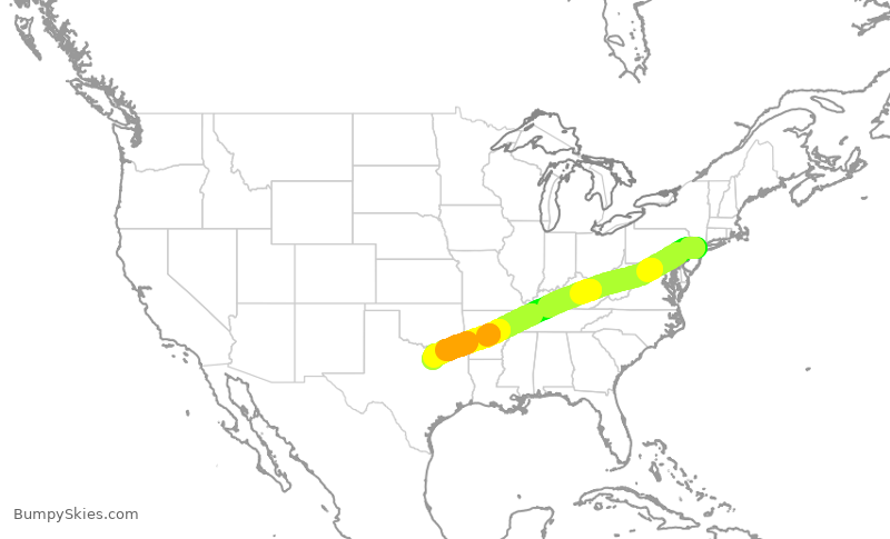 Turbulence forecast map for AAL3261, EWR to DFW