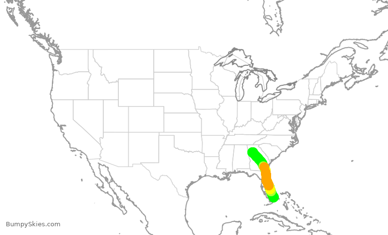 Turbulence forecast map for AAL3261, MIA to ATL