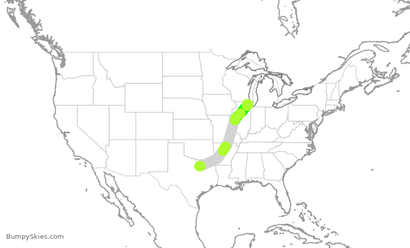 Turbulence forecast map for AAL3264, DFW to ORD