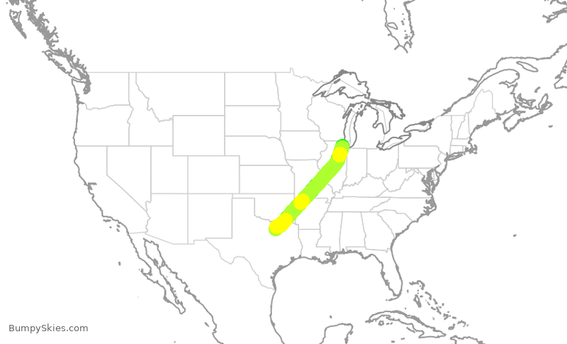 Turbulence forecast map for AAL3264, ORD to DFW