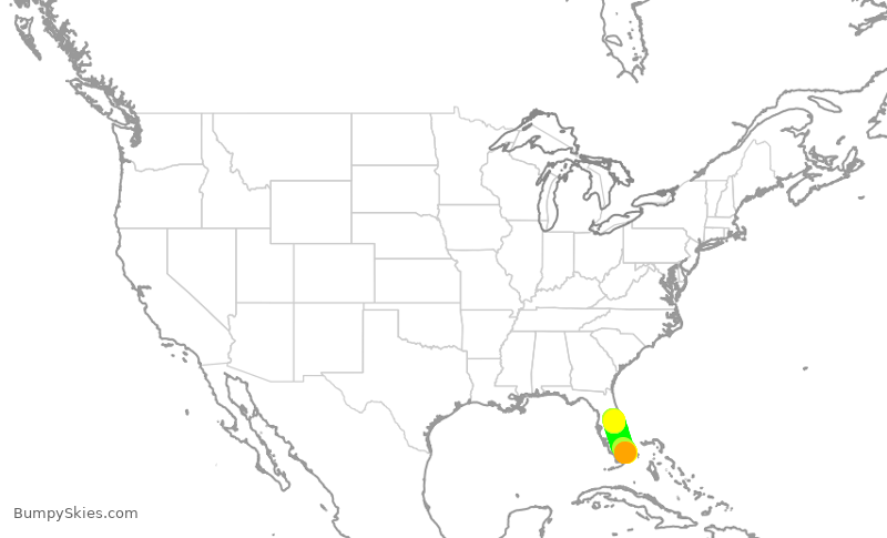 Turbulence forecast map for AAL3265, MIA to MCO