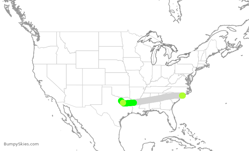 Turbulence forecast map for AAL3266, ILM to DFW