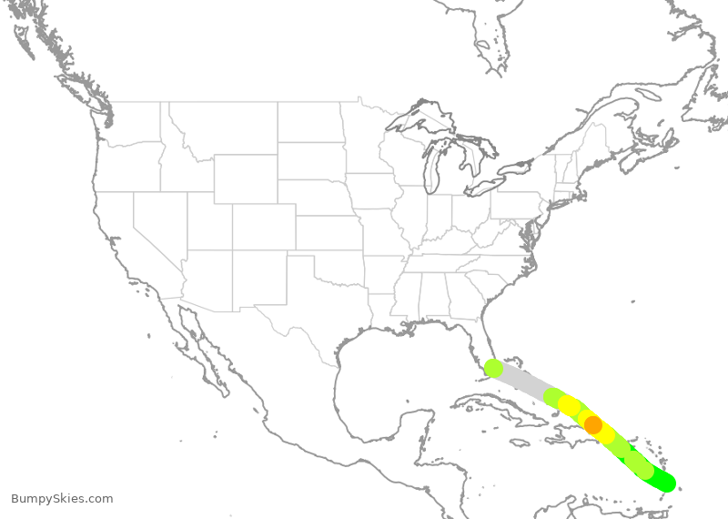Turbulence forecast map for AAL3266, MIA to UVF