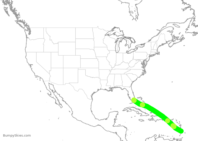 Turbulence forecast map for AAL3266, UVF to MIA
