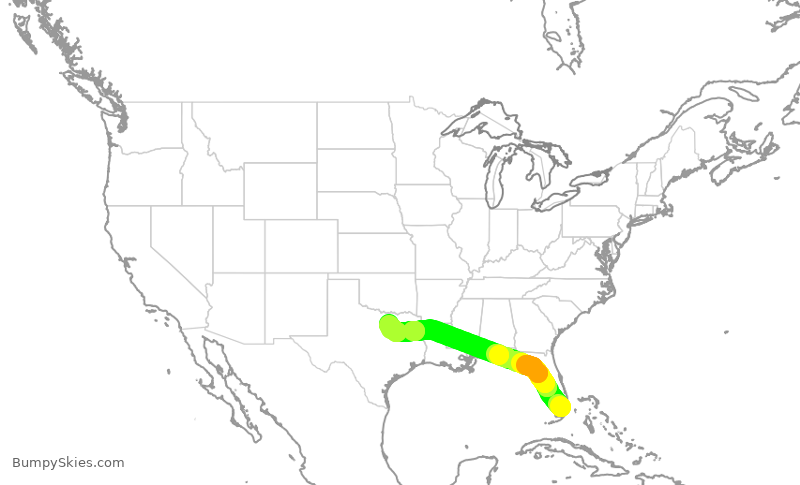 Turbulence forecast map for AAL3267, MIA to DFW