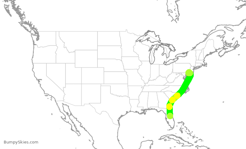 Turbulence forecast map for AAL3268, MCO to PHL