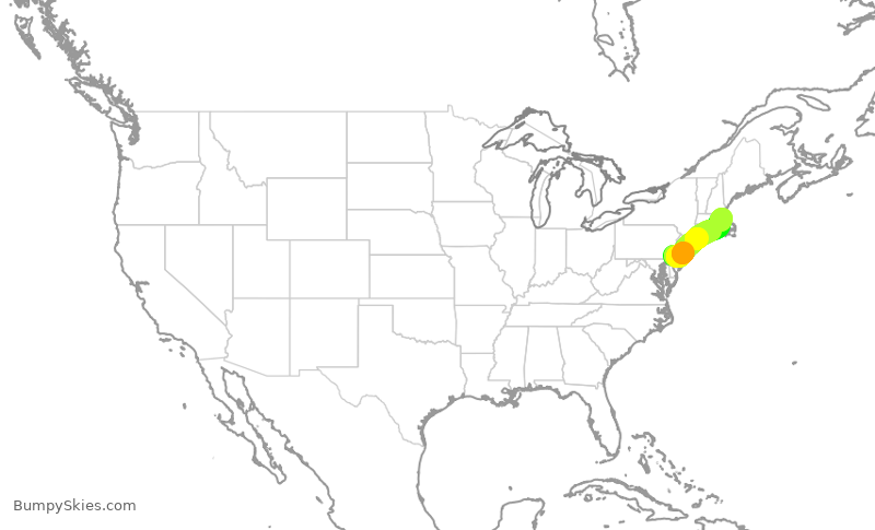 Turbulence forecast map for AAL3268, PHL to BOS