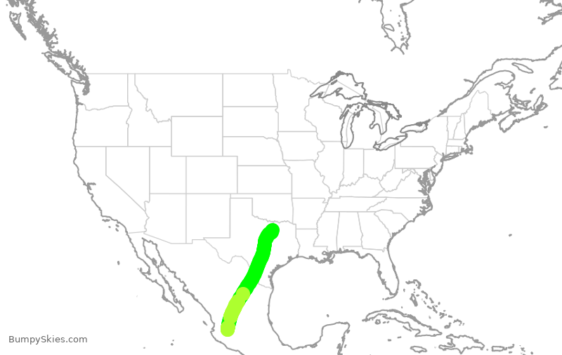 Turbulence forecast map for AAL3271, GDL to DFW