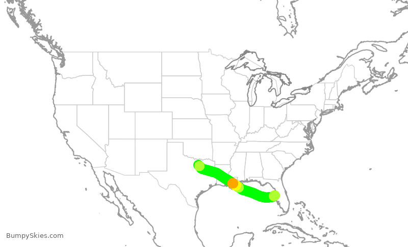 Turbulence forecast map for AAL3272, TPA to DFW