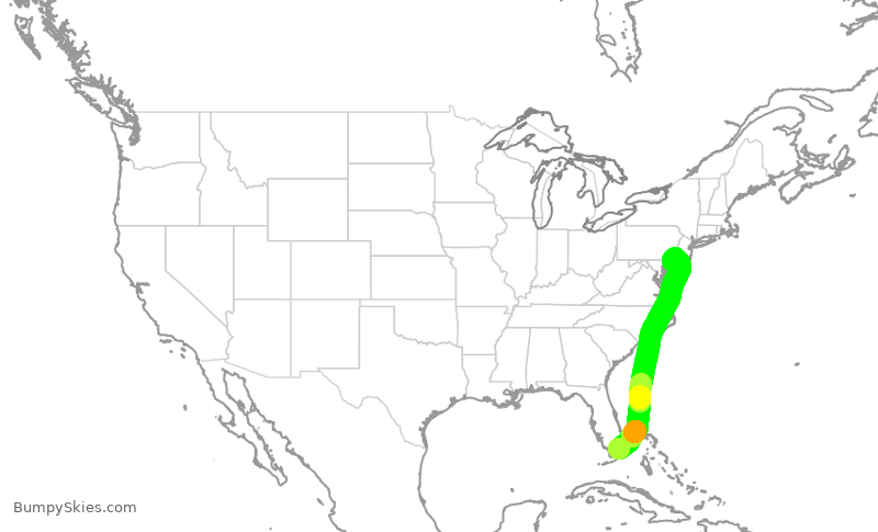 Turbulence forecast map for AAL3274, MIA to PHL