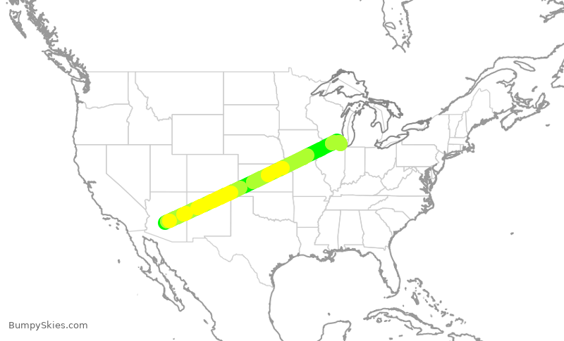 Turbulence forecast map for AAL3274, PHX to ORD