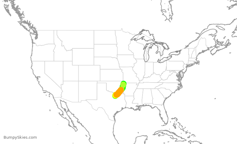 Turbulence forecast map for AAL3275, XNA to DFW