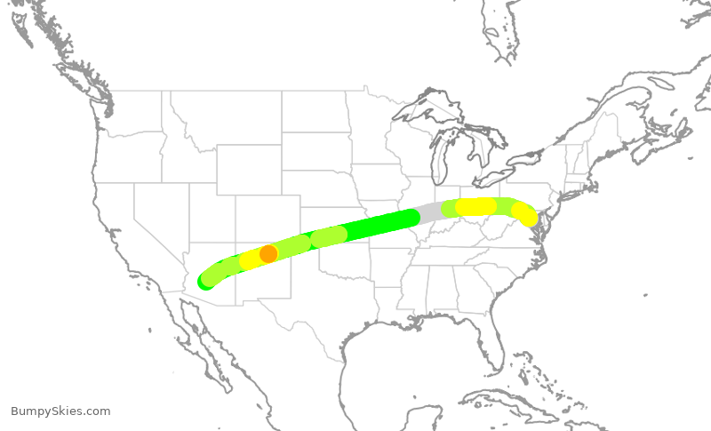 Turbulence forecast map for AAL3279, DCA to PHX