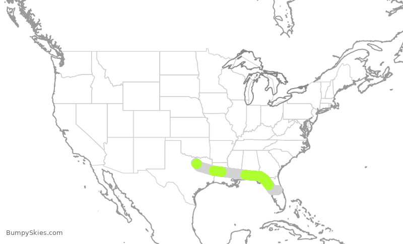 Turbulence forecast map for AAL3281, MCO to DFW