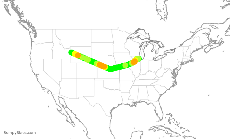 Turbulence forecast map for AAL3282, JAC to ORD