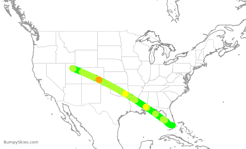Turbulence forecast map for AAL3282, SLC to MIA