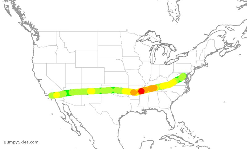Turbulence forecast map for AAL3283, DCA to LAX