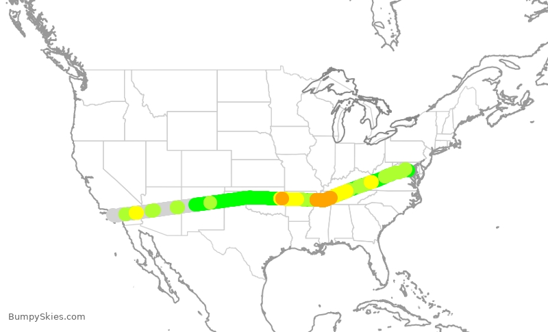 Turbulence forecast map for AAL3283, LAX to DCA