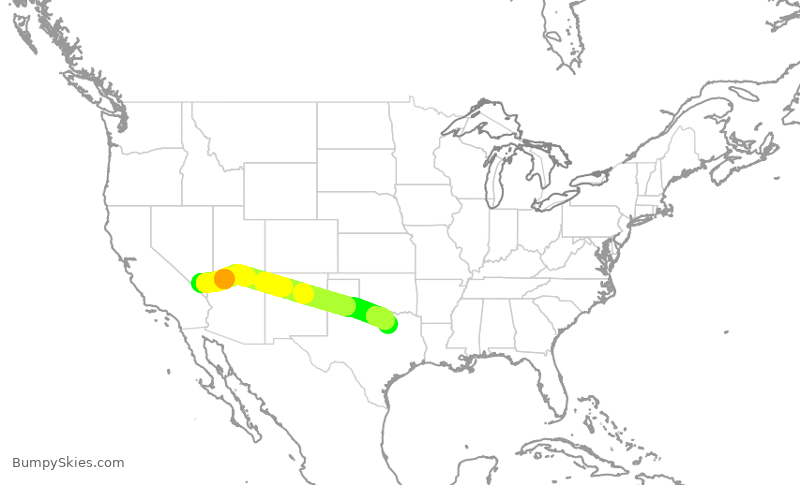 Turbulence forecast map for AAL3286, LAS to DFW