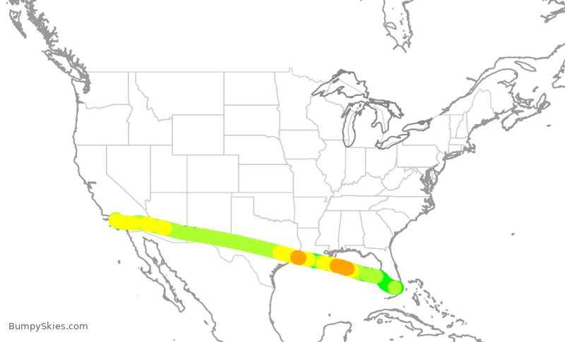 Turbulence forecast map for AAL3288, LAX to MIA