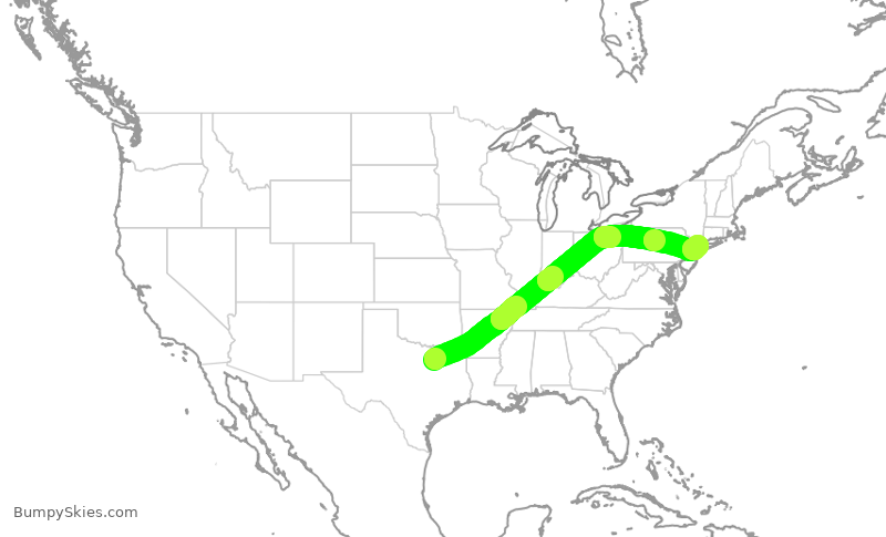 Turbulence forecast map for AAL3289, DFW to LGA