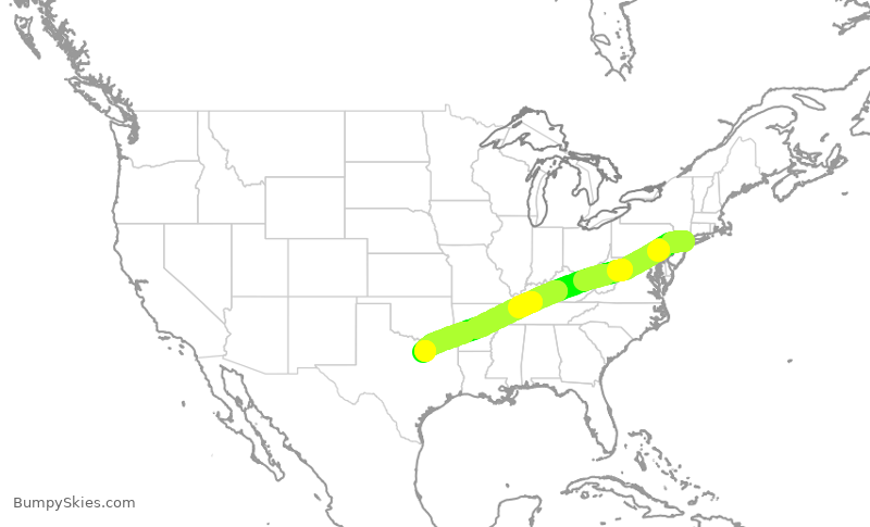 Turbulence forecast map for AAL3289, LGA to DFW
