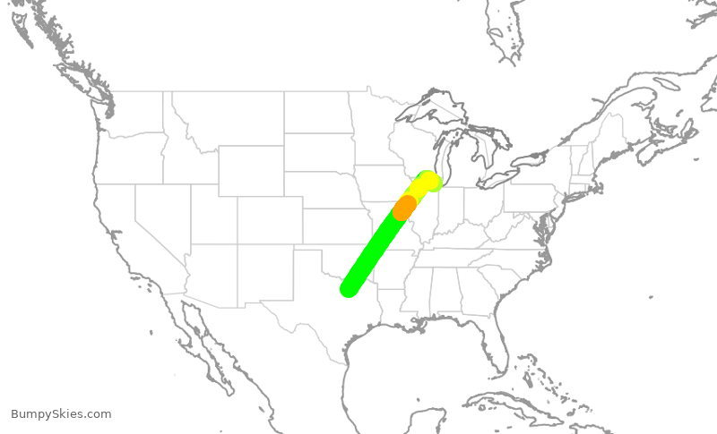 Turbulence forecast map for AAL328, DFW to ORD