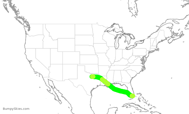 Turbulence forecast map for AAL3290, DFW to MIA