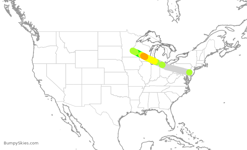 Turbulence forecast map for AAL3294, PHL to MSP