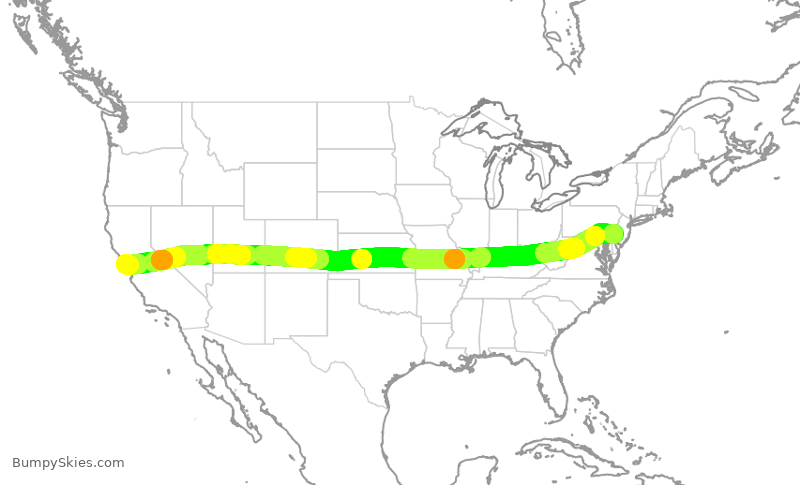 Turbulence forecast map for AAL3295, PHL to SFO