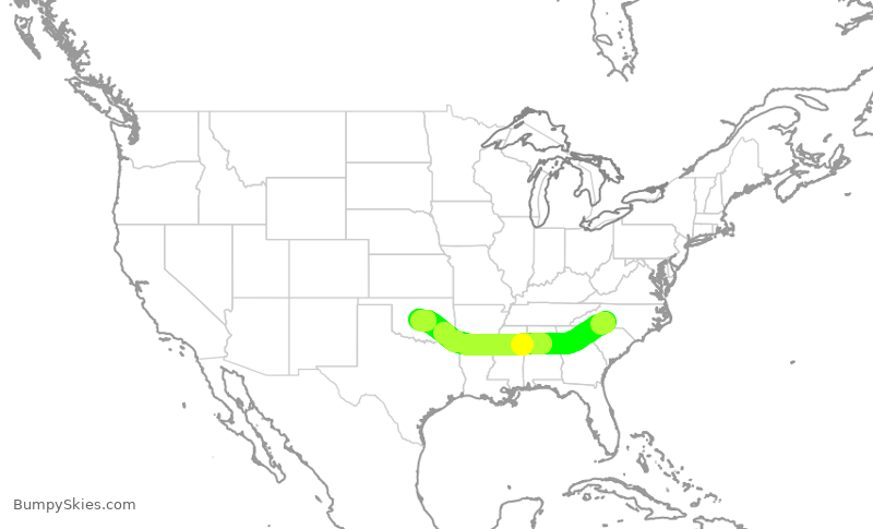 Turbulence forecast map for AAL3299, CLT to OKC