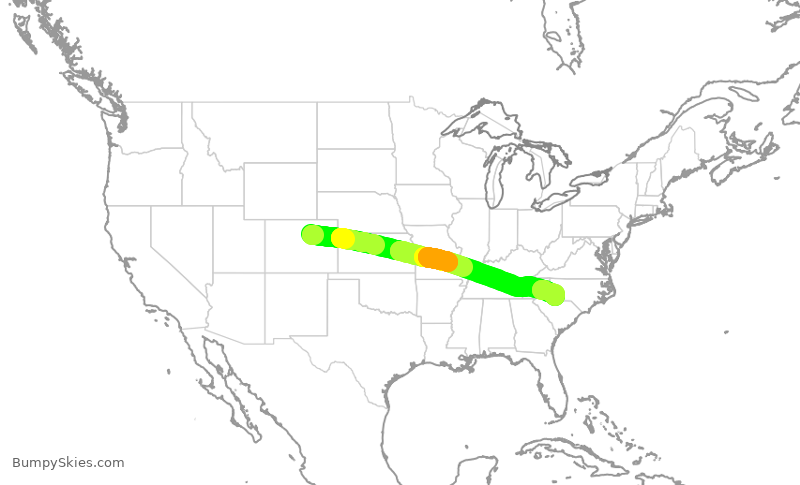 Turbulence forecast map for AAL3299, DEN to CLT