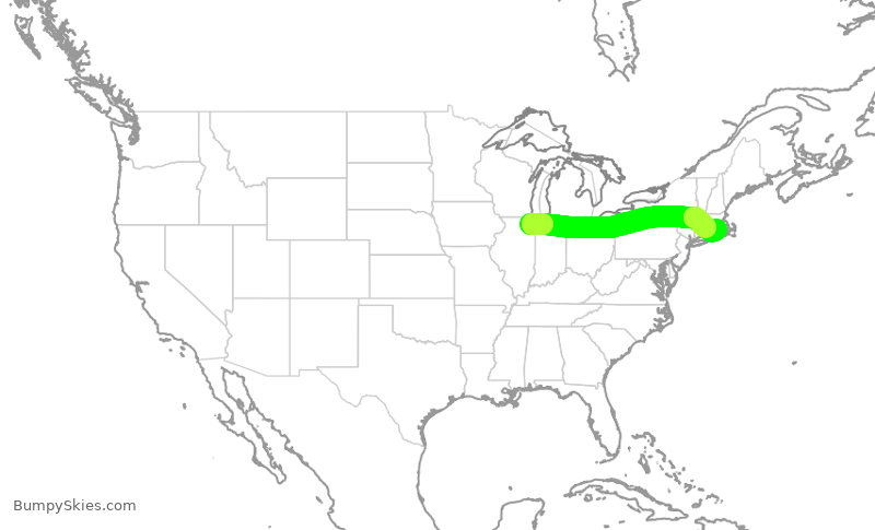 Turbulence forecast map for AAL3299, ORD to PVD